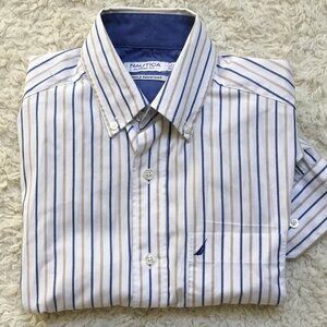 NAUTICA Mens Classic Striped Shirt Button Down Long Sleeve Wrinkle Resistant XS